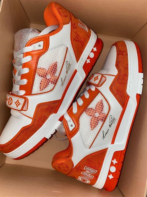 louis vuitton trainer monogram denim orange|louis vuitton lv trainer sneakers.